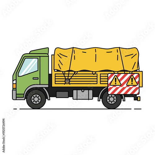 Illustration Of A Delivery Truck Carrying Goods Safely Under A Yellow Tarp