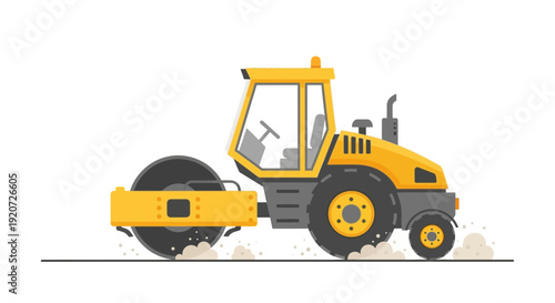 Illustration of a Yellow Compactor Machine Working on Road Construction