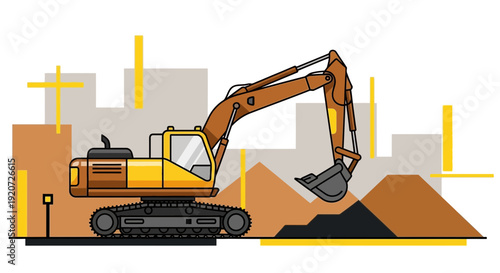Illustration Of An Excavator Working On A Construction Site