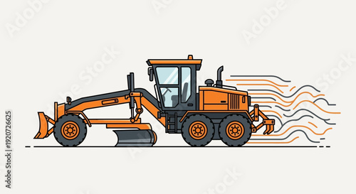 Illustration Of Road Grader Machine Working On Construction Site Flat Design