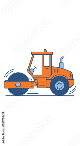 Illustration Of Orange Road Roller Machine Working on Construction Site