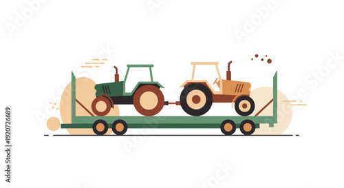 Illustration Of Two Tractors On A Flatbed Trailer Transport