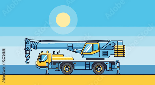 Illustrative Mobile Crane Vehicle in Bright Outdoor Setting With Sun High Above