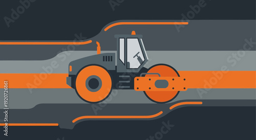 Illustrative Road Roller Compacting Asphalt Layers In A Construction Project