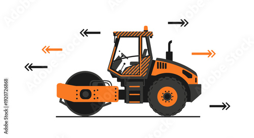 Illustrative Orange Road Roller Machine With Directional Arrows