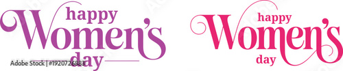 Two 'Happy Women's Day' Vector Graphics with Elegant Script Font in Pink and Purple, Isolated