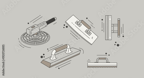 Illustrative Set Of Trowels And Polisher Tools