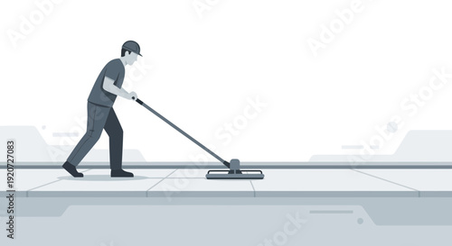 Industrial Cleaner With Mop Working On Pavement