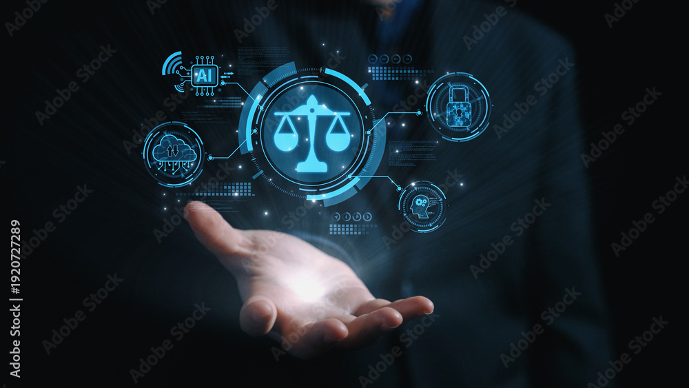 Fototapeta premium AI is transforming society, raising important ethics questions. Ethics in AI design ensures fairness. AI ethics promote responsible decisions. Balancing AI power with strong ethics is essential. Elide