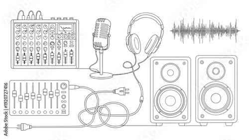 Illustration of audio equipment for music production