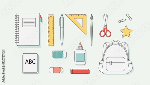Back to school stationery collection flat lay.