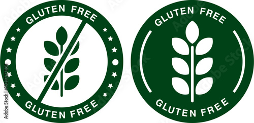 Gluten Free Badge Label Design – Healthy Food Gluten-Free Certification Seal Set, Organic Diet Packaging Sticker Vector