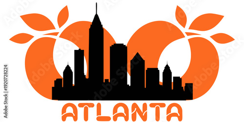 USA, US, U.S, United States - Atlanta Georgia Poster | Peach Skyline Illustration | Modern Black Orange Vector Art | USA US U.S City Decor Print
