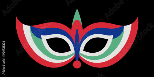 USA, US, U.S, United States - Carnival Mask Poster | Colorful Festive Masquerade Illustration | Red Blue Green Modern Vector Art | Party Costume Decor Print

