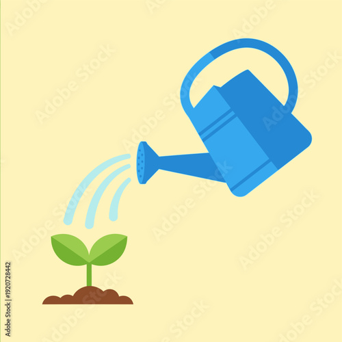 Watering Can Nourishing Young Plant.
