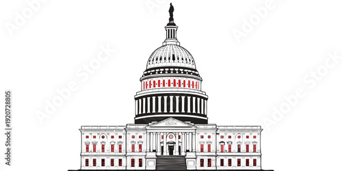 US Capitol Building Poster | Washington DC Line Art Illustration | Black White Architectural Vector | USA US U.S United States Landmark Decor Print