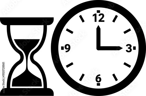 Hourglass and clock combination illustration