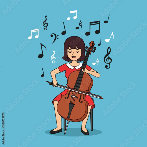 Young Girl Playing Cello Music.