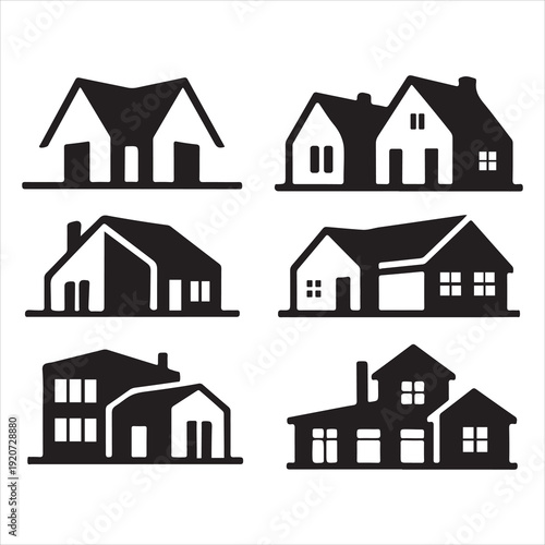 Modern House Silhouette Icon Set Vector