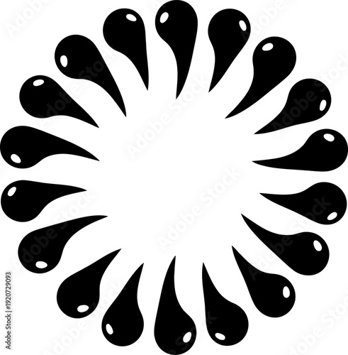 Black teardrop shapes arranged in a circular pattern