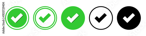 Green Check Mark Icons Set in Circle PNG Isolated on Transparent Background