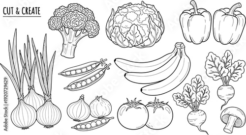 A variety of fresh vegetables and fruits illustration