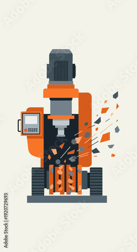 Industrial Crusher Machine Breaking Rocks For Construction And Recycling