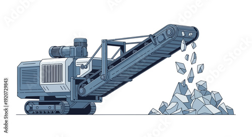 Industrial Crusher Machine Processing Stones On A Conveyor Belt