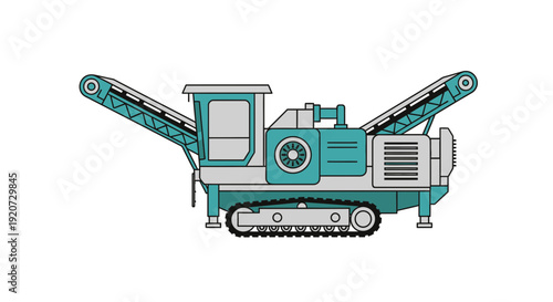 Industrial Crusher Machine Vector Illustration With Conveyor Belt Technology