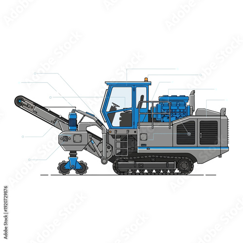 Industrial Crusher Machine With Detailed Technical Illustration And Blue Accents