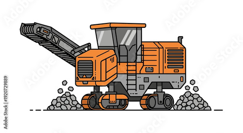 Industrial Crusher Machine With Piles Of Rocks Detailed Illustration