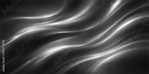 Abstract black and white background with a smooth silk texture and flowing liquid waves creating a luxury fabric design illustration