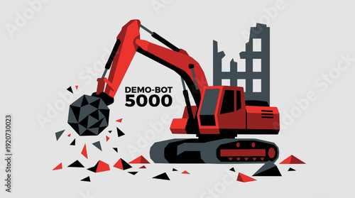 Industrial Demolition Machine Crushing Building With Wrecking Ball Machine