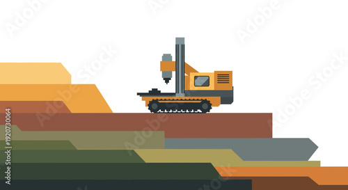 Industrial Drilling Machine Operates On Layered Earth Strata