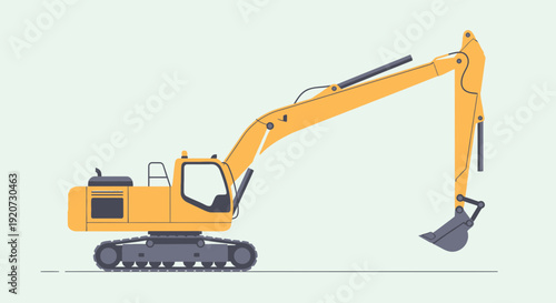 Industrial Excavator Machine In Motion With Powerful Digging Arm Extended