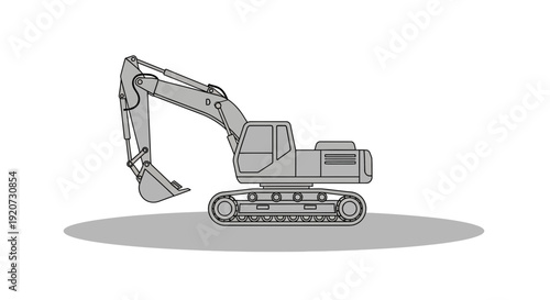 Industrial Excavator Vehicle With Articulated Arm And Bucket Isolated