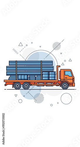 Industrial Flatbed Truck Transporting Construction Materials Seamlessly