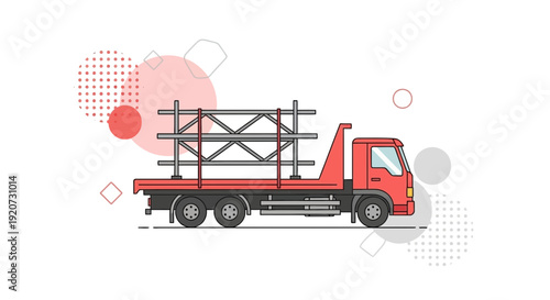 Industrial Flatbed Truck Transporting Construction Materials Geometric Design