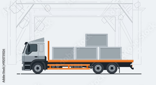 Industrial Flatbed Truck Transporting Concrete Blocks Delivery