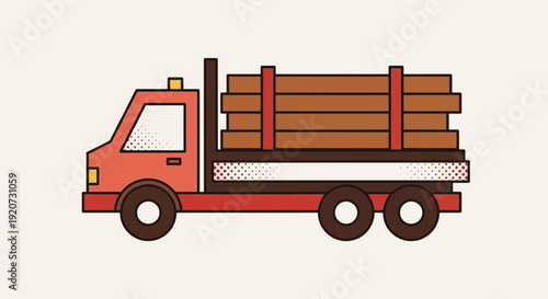 Industrial Flatbed Truck Transporting Lumber Cargo