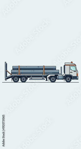 Industrial Flatbed Truck Transporting Long Metal Pipes Efficiently and Safely