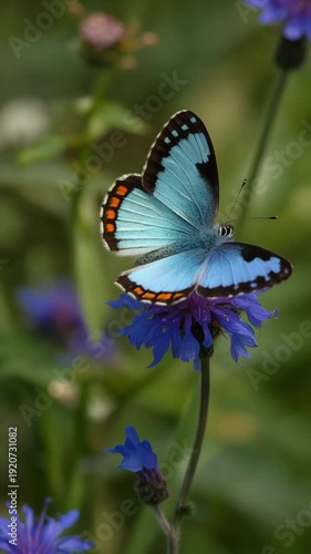 Beautiful butterfly on purple flowers.