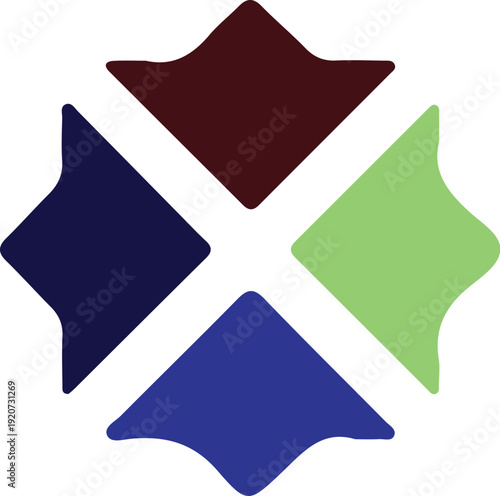 Colorful diamond shapes vector set. Includes four geometric shapes in brown, green, blue, and dark blue colors. Created in modern style with solid fill.