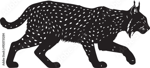 Lynx Silhouette Wildlife Illustration Black and White Vector