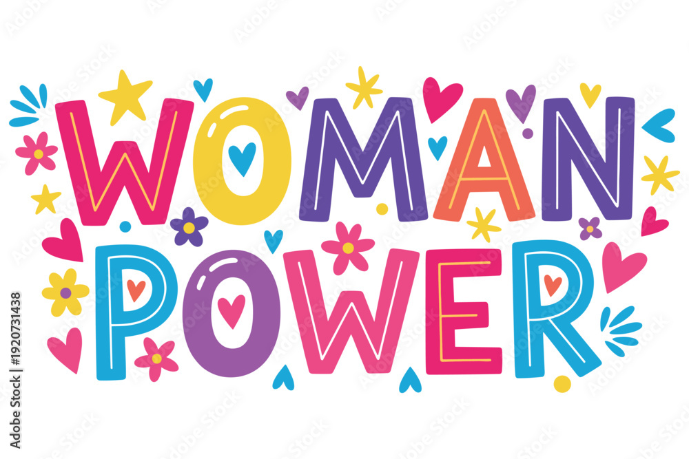 Fototapeta premium Decorative women empowerment and Women’s Day lettering compositions typography with floral and doodle elements