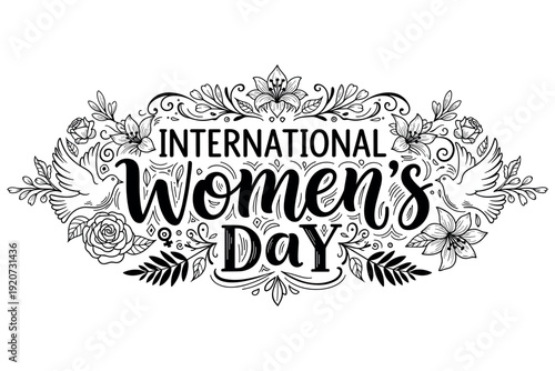 Decorative women empowerment and Women’s Day lettering compositions typography with floral and doodle elements