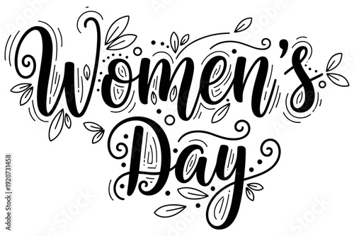 Decorative women empowerment and Women’s Day lettering compositions typography with floral and doodle elements
