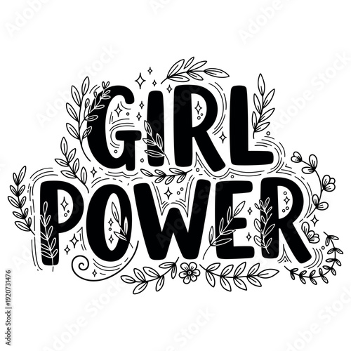Decorative women empowerment and Women’s Day lettering compositions typography with floral and doodle elements