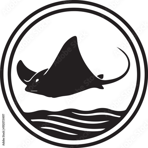 Black Stingray Emblem Ocean Wildlife Circular Design