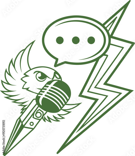 Radio communication icon with microphone and speech bubble.
